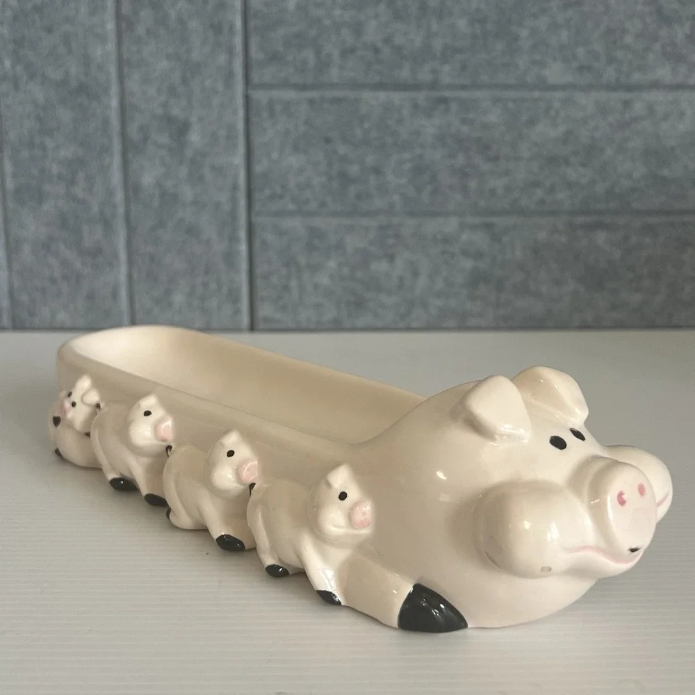 Vintage 1983 Ron Gordon Design Ceramic Pig & Piglets Cracker Cheese Butter Dish